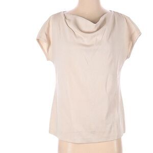 St. John Cream Wool Blend Waterfall Neck Short Sleeve Top - Small / S